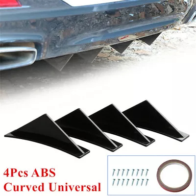 4 Pcs Car Rear Bumper Spoiler Lip Diffuser Shark Fin Curved Black ABS Universal • $16.19