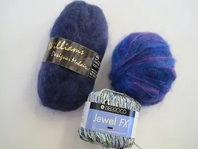 Blue Mohair & Jewel Fix Yarn Lot 3  • $14.97