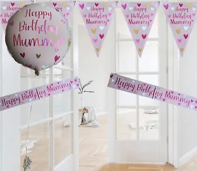 Happy Birthday Mummy Themed Party Bunting Banners Balloons Birthday Decorations • £2.69