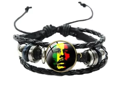 Bob Rasta Marley Logo Glass Domed Braided Leather Bracelet • $7.99