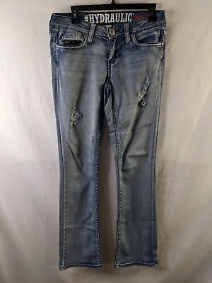 $19.99 • Buy Hydraulic Jeans Women 9 To 10 Blue Five Pocket Lola Curvy Skinny Distressed Acid