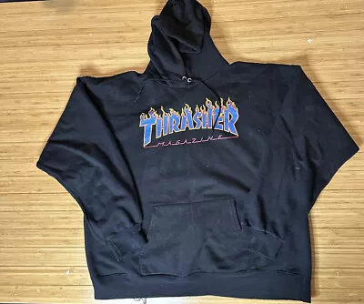 Thrasher Magazine - Flame Logo Black / Blue Jumper Hoody Size Large • $50