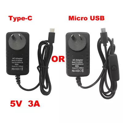 Micro USB/Type-C Charger Power Supply Adapter 5V 3A For Raspberry Pi 3B/4B Cable • $18.40