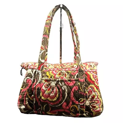 Vera Bradley Bag Puccini Brown Paisley Zip Tote Purse Double Shoulder Strap Quil • $14.99