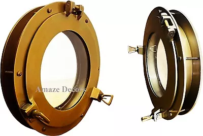 12  Canal Boat Porthole Window Antique Brown Door Window Glass Porthole • $99.20