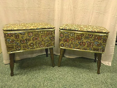 3076M Vtg PAIR 2 Matching BURLINGTON Table Stools Benches Sewing Boxes Ottomans  • $199.55