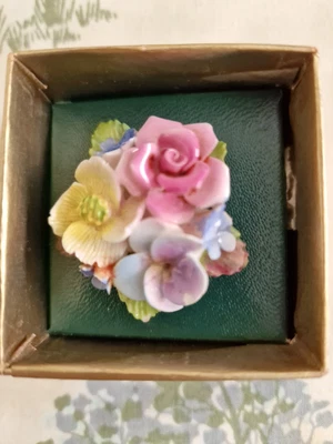 Vintage Multi Colour Porcelain Floral  Brooch By Crown • £2