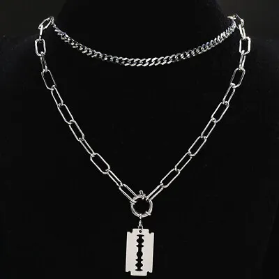 $12.99 • Buy Razor Blade Necklace Stainless Steel Pendant Layered Chain Gothic Punk Jewelry