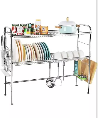 Over The Sink Dish Drying Rack 2 Tier Utensil Holder Stainless Steel Dish Racks • $30