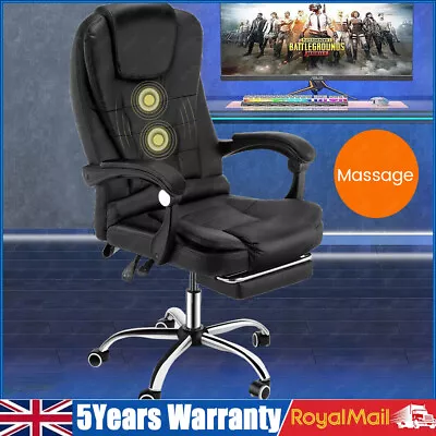 Massage Office Chair Gaming Computer Desk Swivel Recliner Chair Leather Footrest • £65.99