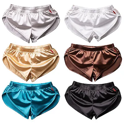 Mens Boxer Briefs Side Split Shorts Bulge Pouch Bottoms Solid Color Panties • $7.43