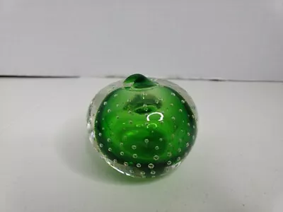 Murano? Art Glass Green Apple  Paperweight Controlled Bubbles Bullicante • $24.99