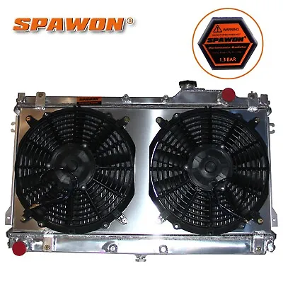 SPAWON MX5 Miata Radiator With Fan Shroud For Mazda 90-97 L4 MT 2Row Aluminum • $215