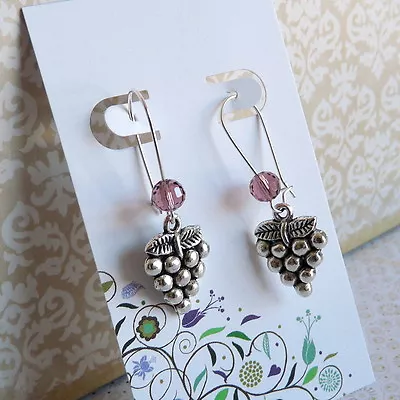 Grapes Grape Juice Jam Jelly Wine Lover Silver Plated Kidney Wire Earrings  • $7.99