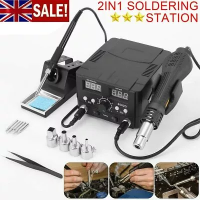 £58.99 • Buy 750W Iron Station Soldering Hot Air Gun 2 In 1 Desoldering Rework Digital Solder