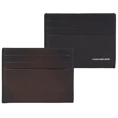 Calvin Klein Wallet - Calvin Klein Logo Leather Card Holder Wallet - BlackBrown • £19.99