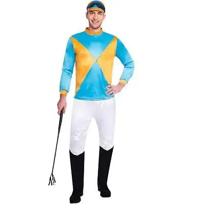 Adults Jockey Funny Fancy Dress Costume Blue And Yellow Standard Size • £21.99
