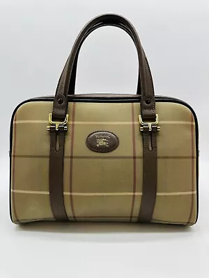 Authentic Vintage Burberrys Canvas Nova Check Brown Leather Boston Hand Bag • $139.30