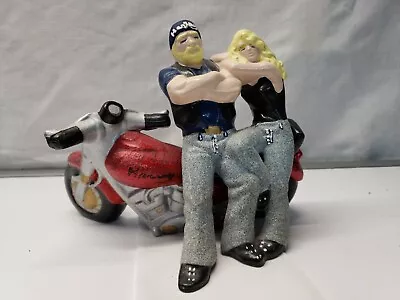 8 Inch Ceramic Motorcycle Harley Sculpture With Husband And Wife Leaning On Bike • $14.99