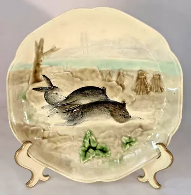 French Majolica 8 1/2  Rabbits Plate For Higgins & Seiter New York 1900....mint! • $75