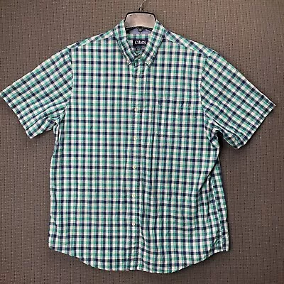 Chaps Shirt Mens XL Green Check Easy Care Short Sleeve Button-Up Business Casual • $14.50