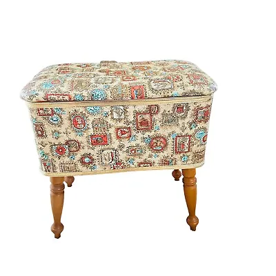 Vtg Burlington Hawkeye MCM Sewing Box Basket Bench/stool Ottoman Read • $48.70