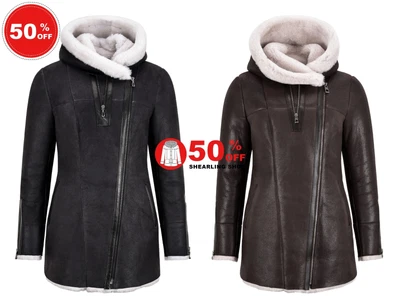 £120 • Buy Ladies B3 Sheepskin Shearling Fur Hooded Jacket Winters Coat BK-22