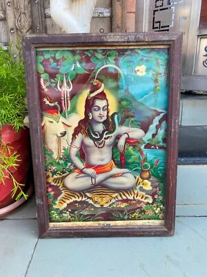 1940's Vintage Hindu Deity Lord Shiva Meditating Multi-color Litho Print Framed • $171.60