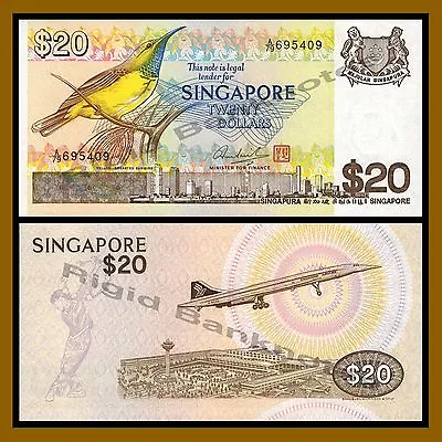 Singapore 20 Dollars 1979 P-12 Yellow-Breasted Sunbird Unc • $55.50