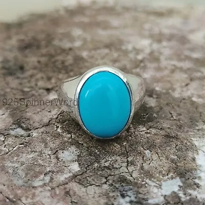 Men's Turquoise Gemstone Ring 925 Sterling Silver Band Handmade Gift Ring  SK46 • $16.99