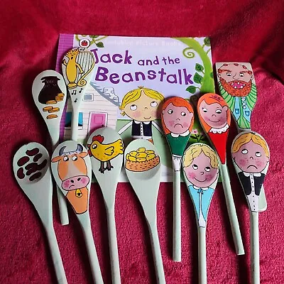 Jack And The Beanstalk Story Book & Hand Painted Wooden Spoons Eyfs Childminder • £14.99