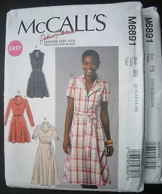 McCall M6891 Shirtdress Dress Palmer Pletsch Sewing Pattern 8-16 Or 16-24 Uncut • $10.99