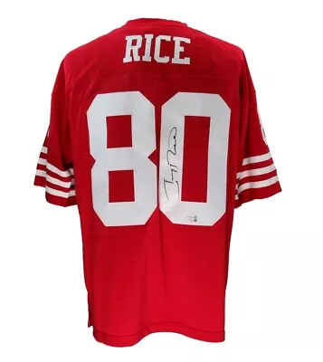 Jerry Rice HOF Autographed Red Mitchell & Ness Football Jersey 49ers Fanatics • $132.50