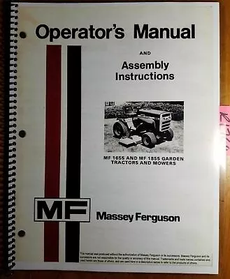 Massey Ferguson MF 1655 1855 Garden Tractor & Mower Operator Manual 1448 382 M2 • $16.99