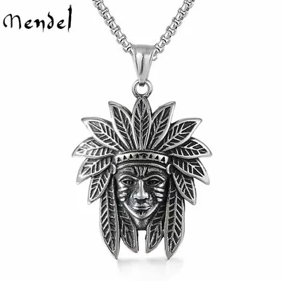 MENDEL Mens Stainless Steel Native American Indian Biker Chief Pendant Necklace • $11.99