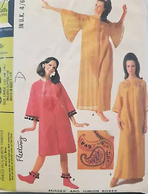 £3.59 • Buy UNCUT*Vintage 1960s Sewing Pattern*Ladies Robe/Dressing Gown*Slippers*Size Large