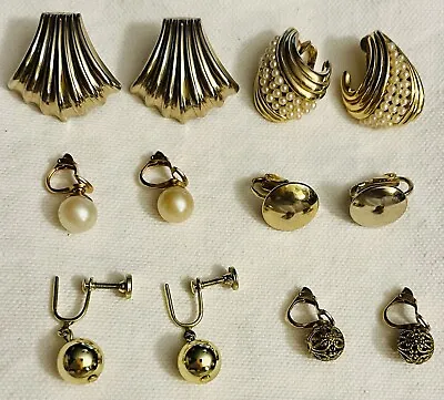 Lot Of 6 Pairs Vintage Estate Clip-On Earrings Wardrobe Gold Tone Variety Mix • $13.99