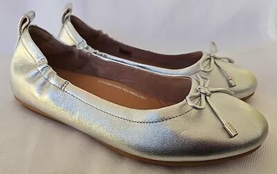 FitFlop Womens Allegro Bow Leather Ballerina Shoes SilverSize Uk 6 Rrp£50 • £38