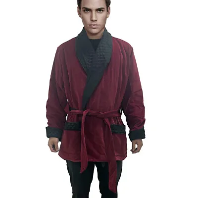 Men’s Smoking Jackets Elegant Belted Smoking Dressing Gown Long Jacket Bathrobes • $34.59