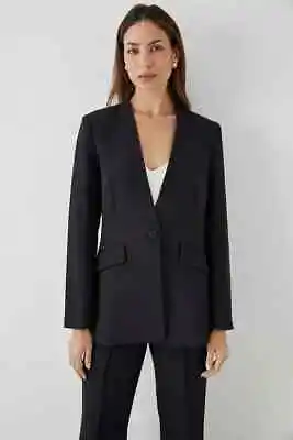 PRINCIPLES Collarless Single Breasted Blazer Size 12 14 Black Tailored RRP £65 • £29.97