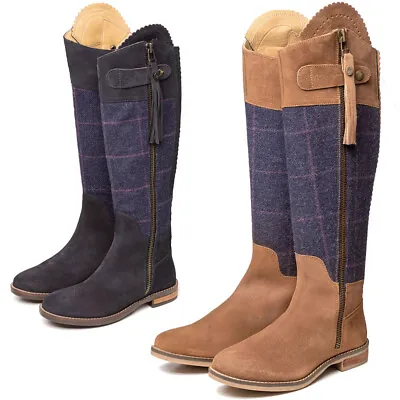 Rydale Tall Country Boots Suede & Tweed Full Zip Knee High Boots 2 Colours • £153.99