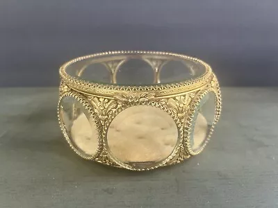 Vintage Round Beveled Glass/Metal Jewelry Casket Box • $74.99