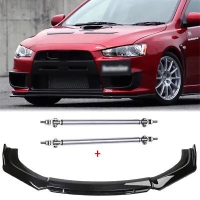 Front Bumper Lower Lip Spoiler Splitter +Strut Rods For Mitsubishi Lancer EVO X • $89.11