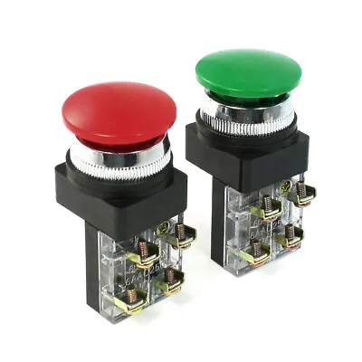 Red Green AC 250V 6A DPST Momentary Green Mushroom Head Push Button Switch • $14.53