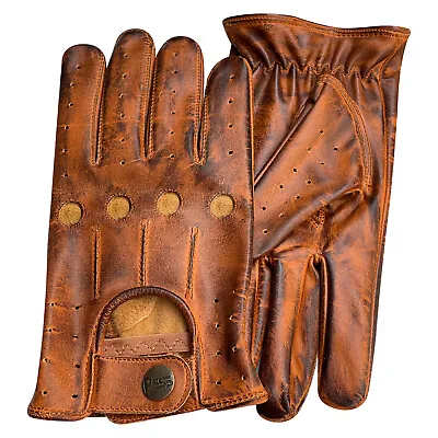 PSS Men Genuine Lightweight Waxed Leather Stylish Driving Gloves Full Finger 507 • £19.99