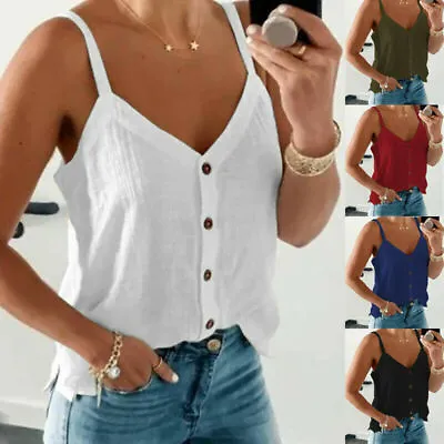 £3.99 • Buy Womens V Neck Tank Tops Ladies Summer Loose Cami Vest Sleeveless T-Shirt Blouse