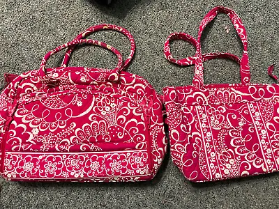 Vera Bradley Set Twirly Birds Pink College Laptop Computer Messenger Bag Tote • $35