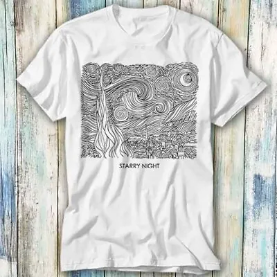 Van Gogh Starry Night One Line Abstract T Shirt Meme Gift Top Tee Unisex 1379 • £6.35