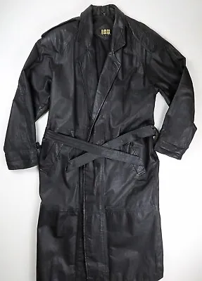 I.O.U Leather Black Trench Coat Duster Vintage Men’s Size Small IOU • $69.99