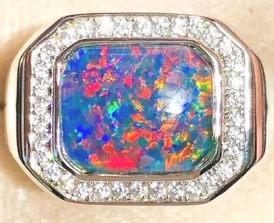 100% SOLID Natural Australian Black Red Opal Men's Ring 10 Bright Signet T • $339